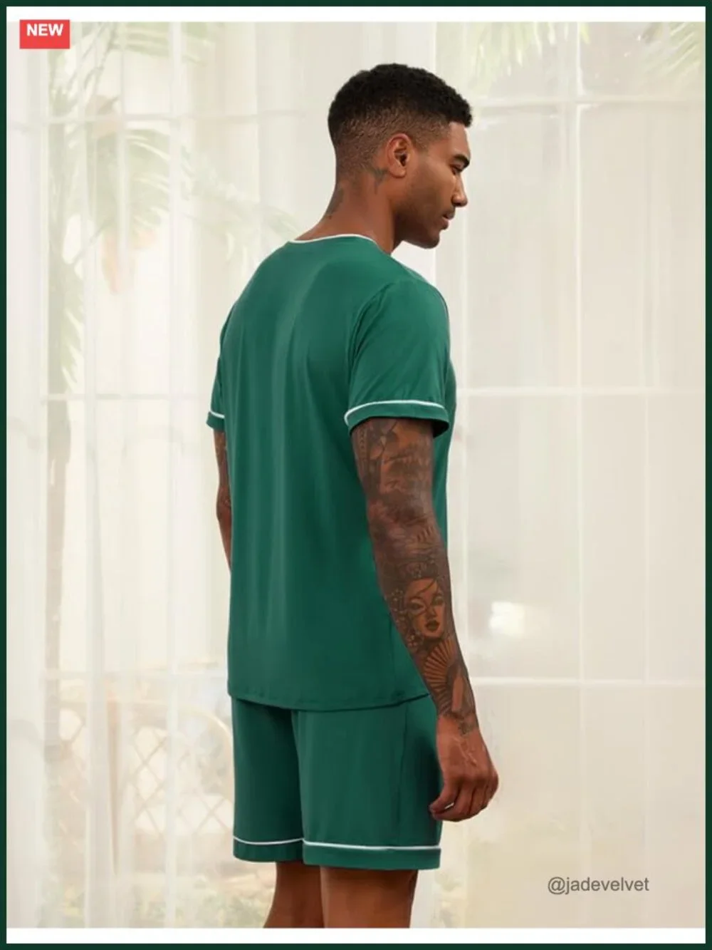 Men's Pajama Set Short Sleeve V-Neck Sleepwear with Pockets